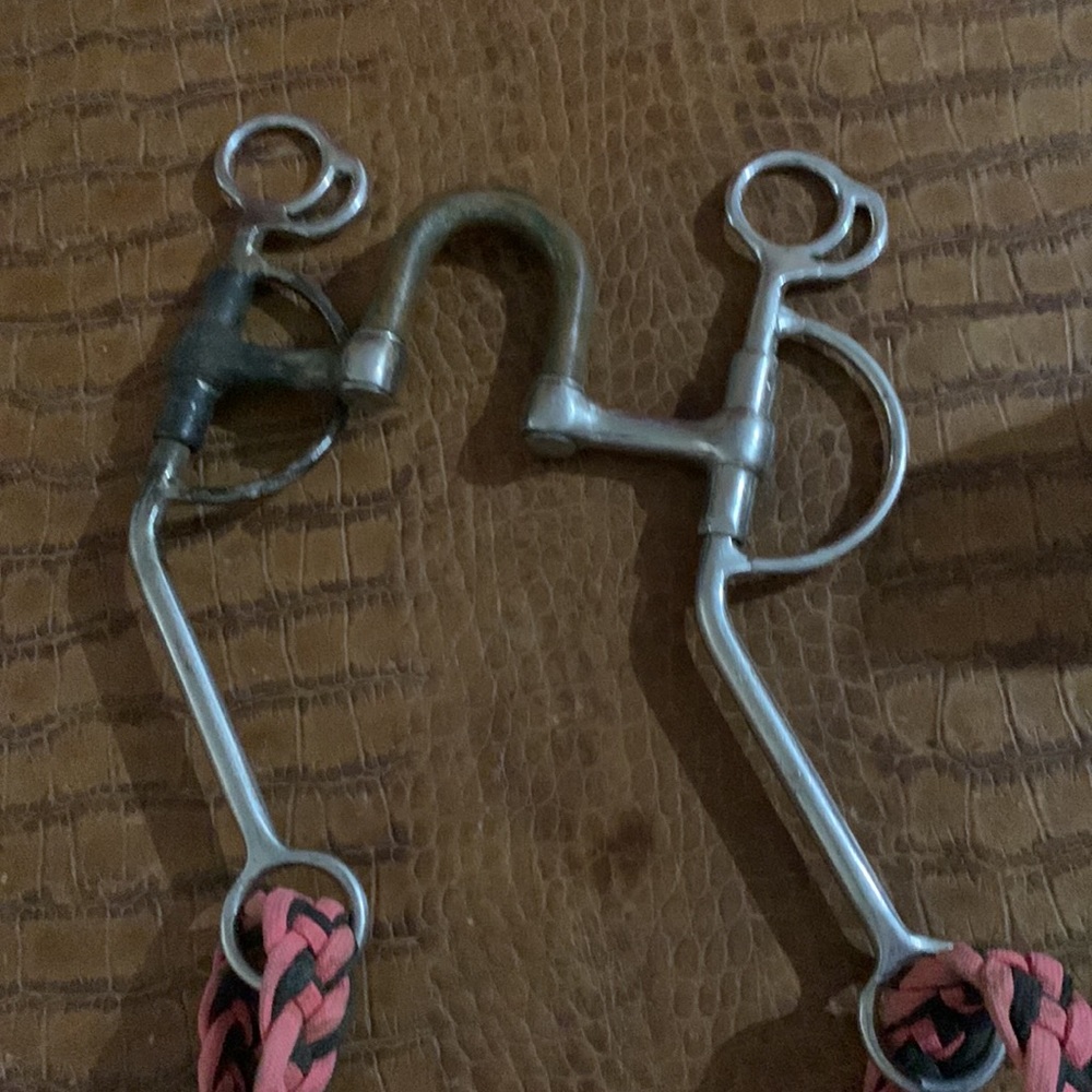 High Port Bit With Black & Pink Roping Reins - Picture 4 of 5
